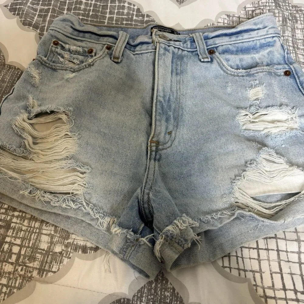 Abercrombie & Fitch a&f Annie High Rise Denim Shorts 26/2 Cuffed Light Wash - Picture 2 of 9